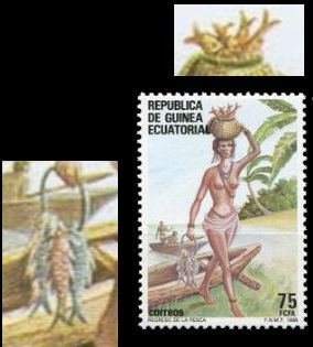 Äquatorial Guinea 1988 Fischerin mit Fang Briefmarke