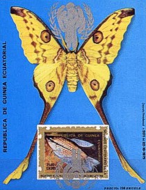 Äquatorial Guinea 1976 Block mit Aufdruck Fehler doppelter Aufdruck