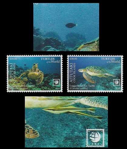 Aitutaki 2020 Meeresschildkröten mit Fischmotiven
