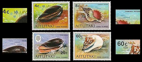 Aitutaki 1974 Pazifikmuscheln mit Fischmotiven