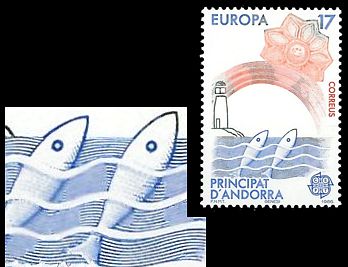Andorra spanische Post 1986 stilisierte Fische Naturschutz