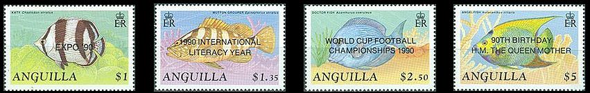 Anguilla 1990 Aufdrucke Fischsatz