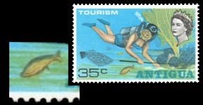 Antigua 1968 Tourismus Briefmarke mit stilisierten Fischen