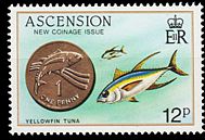 Ascension 1984 Münzen und Tiere Fischmotiv