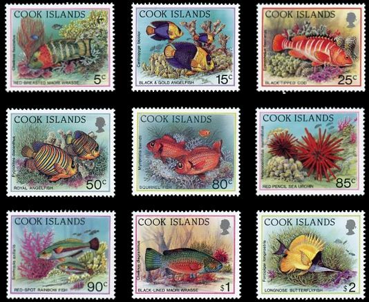 Briefmarkensatz Leben am Korallenriff Cook Islands 1992