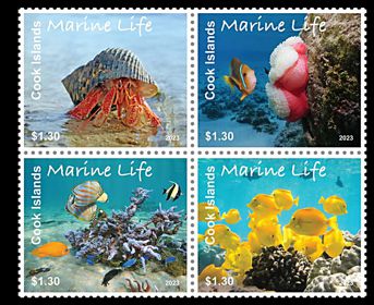 Satz Meeresleben Cook Islands 2023 mit Fischmotiven