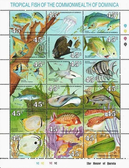 Tropische Fische Zusammendruckbogen Dominica 1990