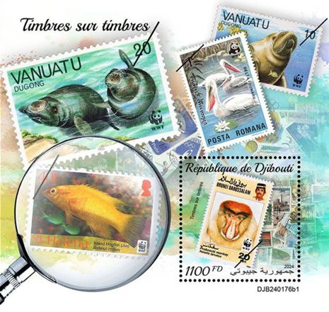 Briefmarken auf Briefmarken Block Dschibuti 2024