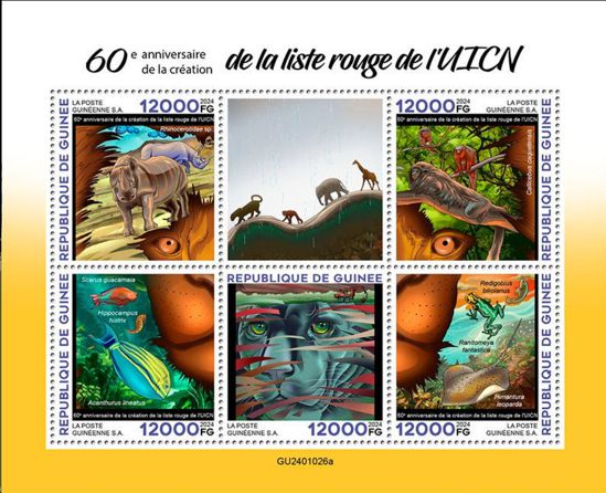 Kleinbogen Gefährdete Tiere mit Fischmotiven Guinea 2024