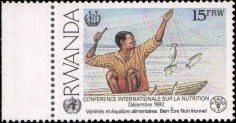 Ruanda 1992 stilisierte Fische im Netz Welternährungstag Briefmarke