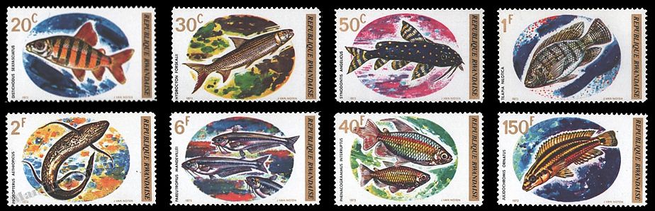 Ruanda 1973 Fischsatz mit acht Werten